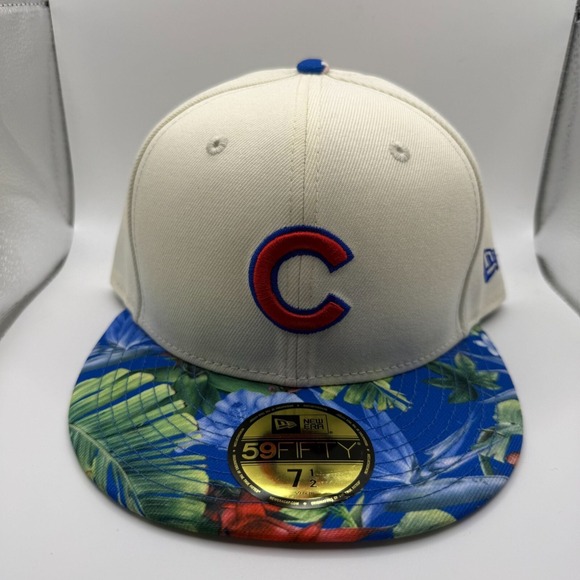 New Era Other - New Era 59Fifty Chicago Cubs Floral Brim Cream‎ Fitted Hat Size 7 1/2